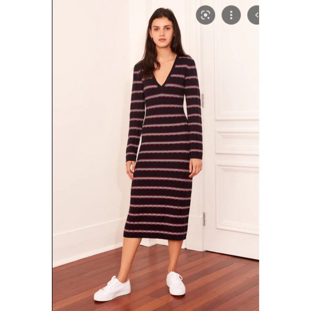 Striped The Fifth Label Ribbed V-Neck Long Sleeve Sweater Midi Dress (NWT)